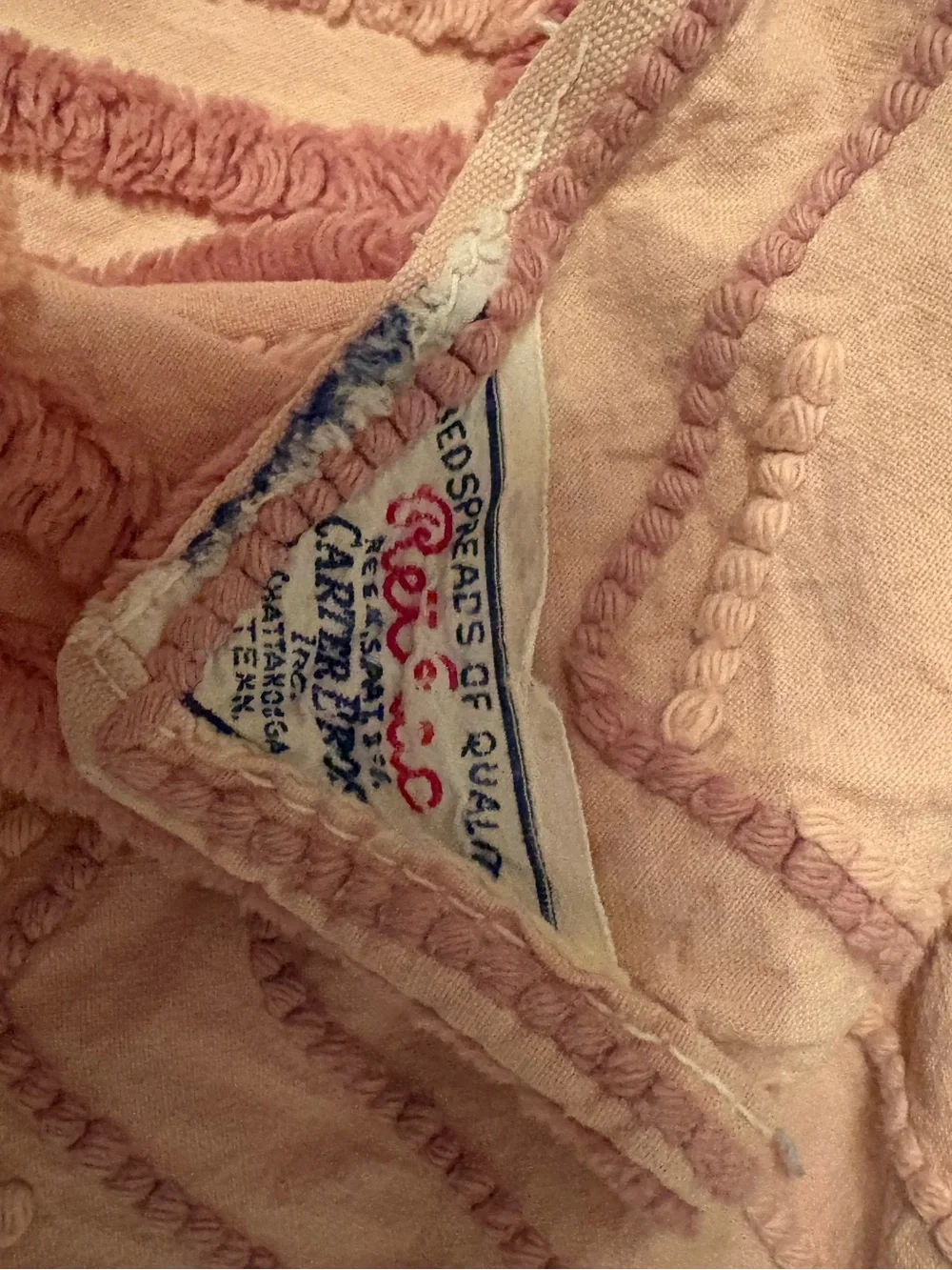 Rare Vintage Retrac Chenille Pair of Bedspreads Peach Floral Scrollwork